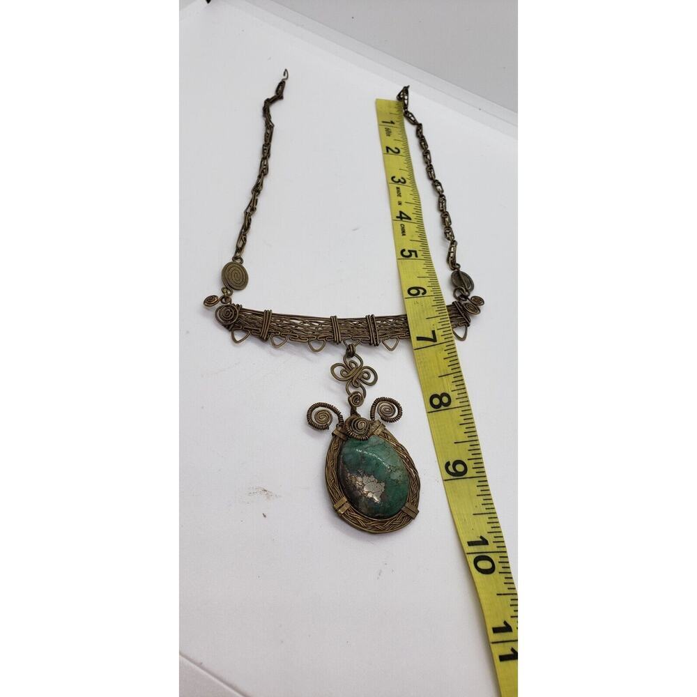 Vintage Necklace Aventurine Hematite Tribal Hand Wired Choker Dangle Pendant - Picture 8 of 12